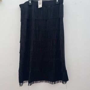 Ashley Stewart Fringe Black MIDI Skirt Size 22/24‎ NWT